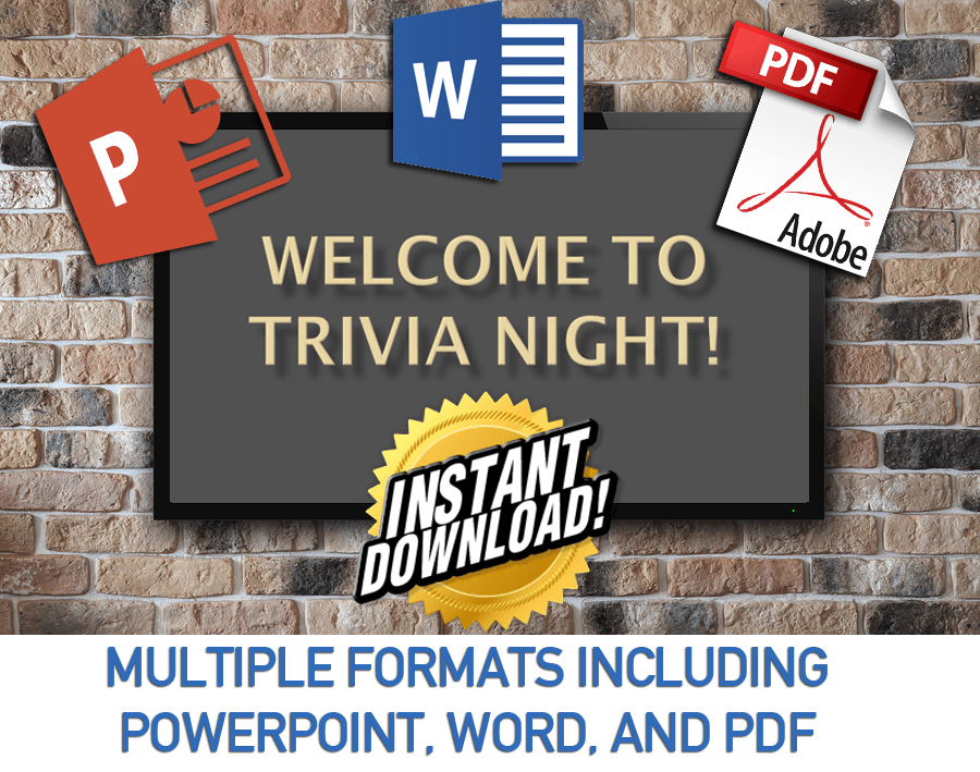 Trivia Night Questions in PDF, DOC and WORD Formats, Instant Download