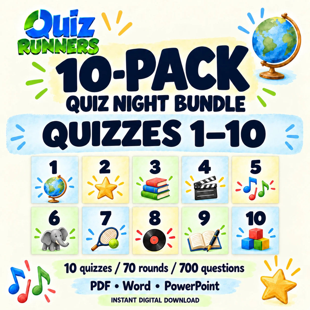 10-Pack Trivia Night Package, Quiz #1 to Quiz #10