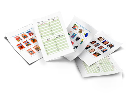 Illustrative team handouts and picture-round sheets