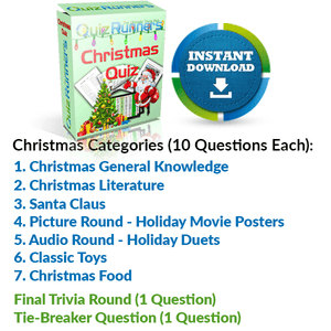 General Knowledge, Christmas Literature, Santa Claus, Holiday Movie posters, Holiday Duets, Classic Toys and Christmas Food Trivia Night Questions