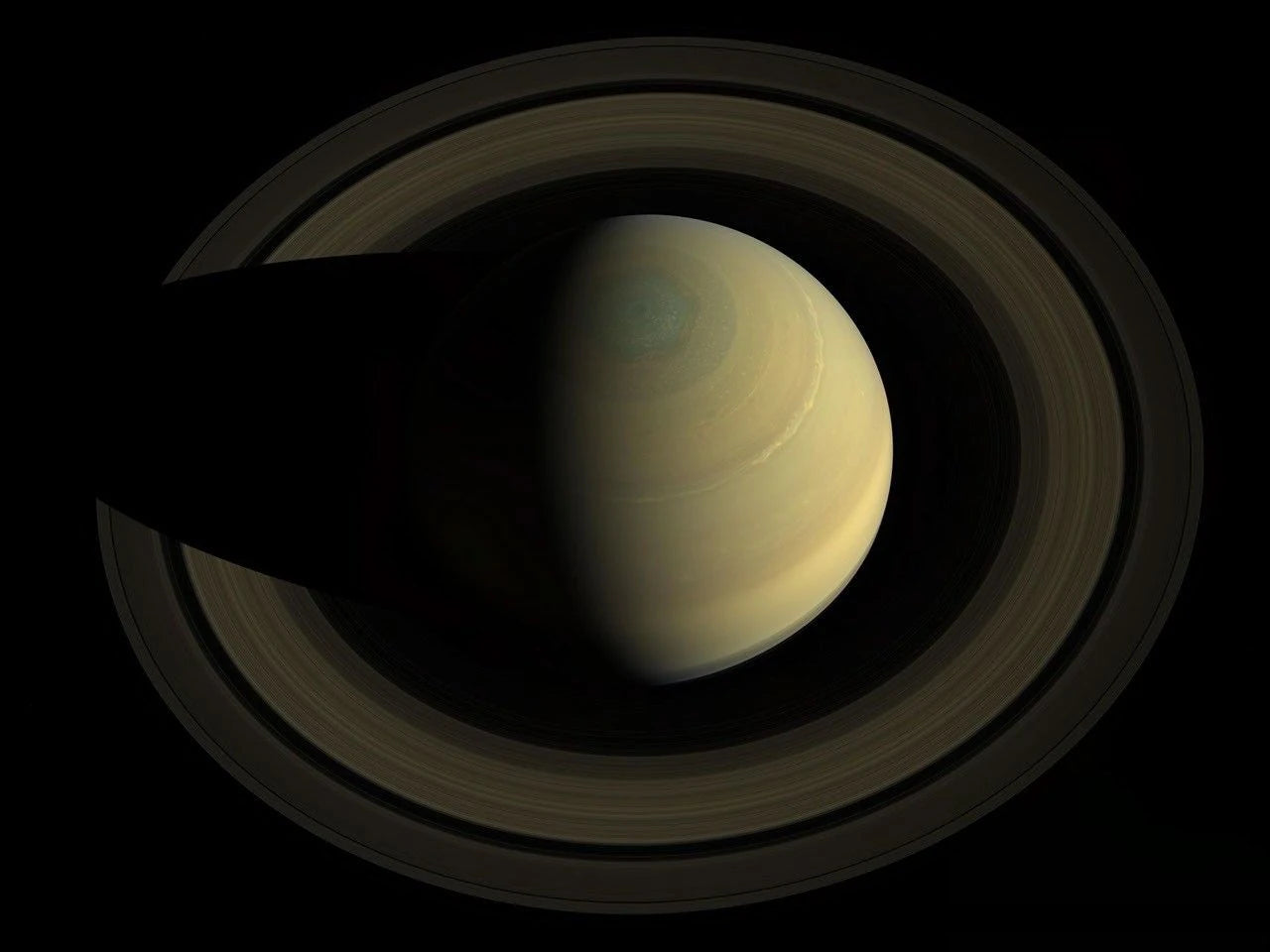 Saturn and its rings in a natural-color Cassini mosaic from 2013