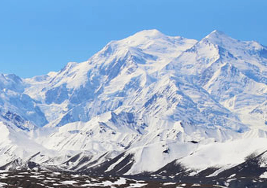 Snow-covered peaks of the Alaska Range photographed from near Eielson Visitor Center