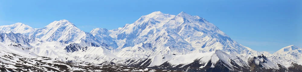 Snow-covered peaks of the Alaska Range photographed from near Eielson Visitor Center