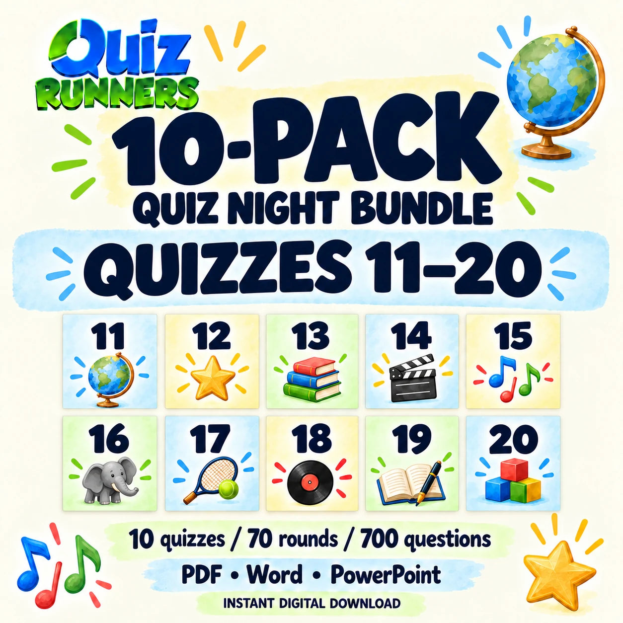 10-Pack Trivia Night Bundle including Quiz #11 to Quiz #20