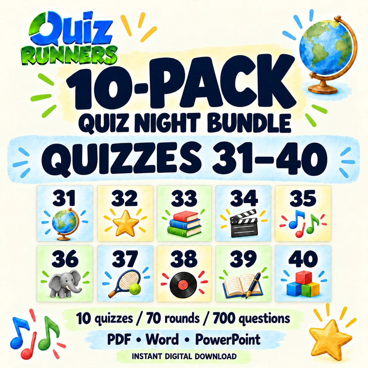 10-Pack Trivia Night Bundle including Quiz #31 to Quiz #40