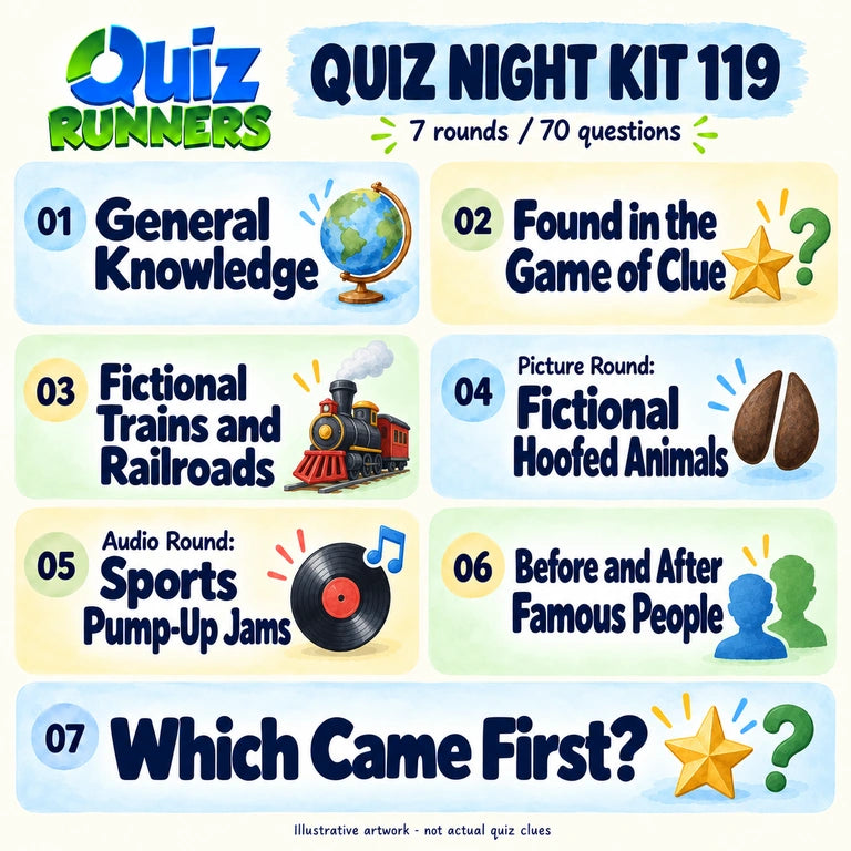 Quiz 119 poster showing the seven included rounds
