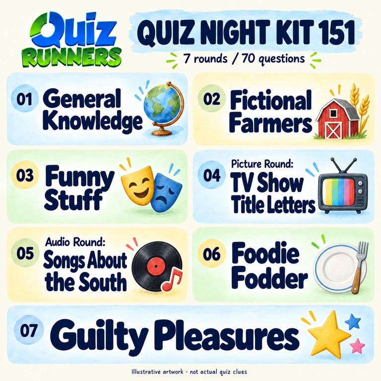 Quiz 151 poster showing the seven included rounds