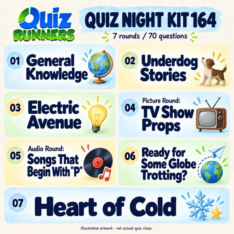 Quiz 164 poster showing the seven included rounds