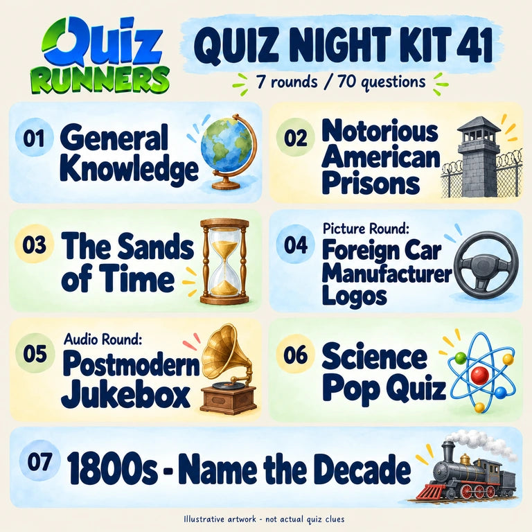 Quiz 41 poster showing the seven included rounds