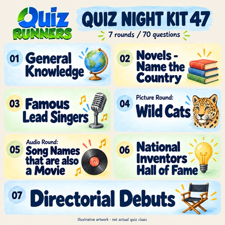 Quiz 47 poster showing the seven included rounds