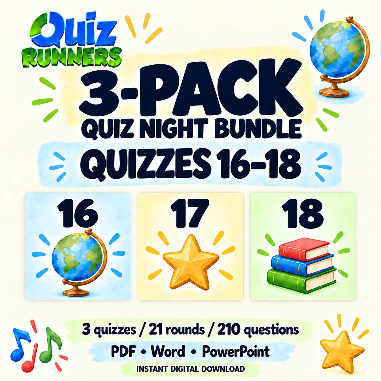 3-Pack Trivia Night Bundle Including Quiz #16, Quiz #17, and Quiz #18