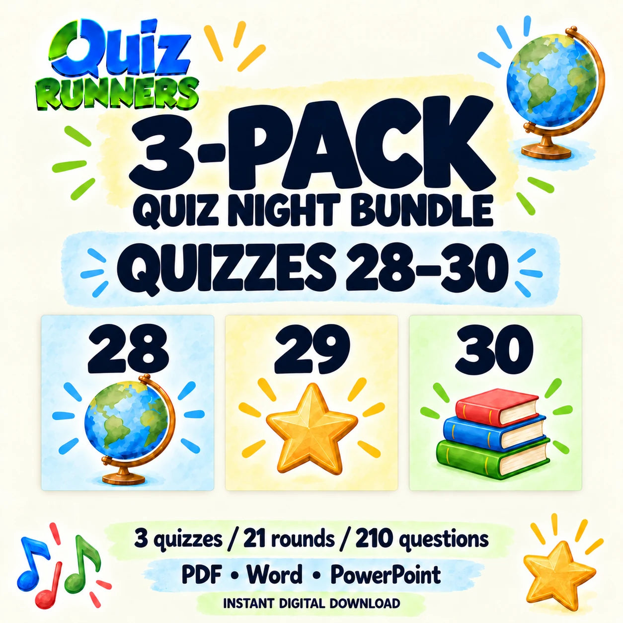 QuizRunners 3-pack bundle cover for Quizzes 28–30